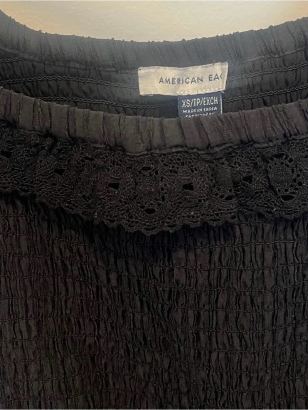 American Eagle Black Smocked Midi Dress with Flutter Sleeves / Solid Black - Picture 4 of 5
